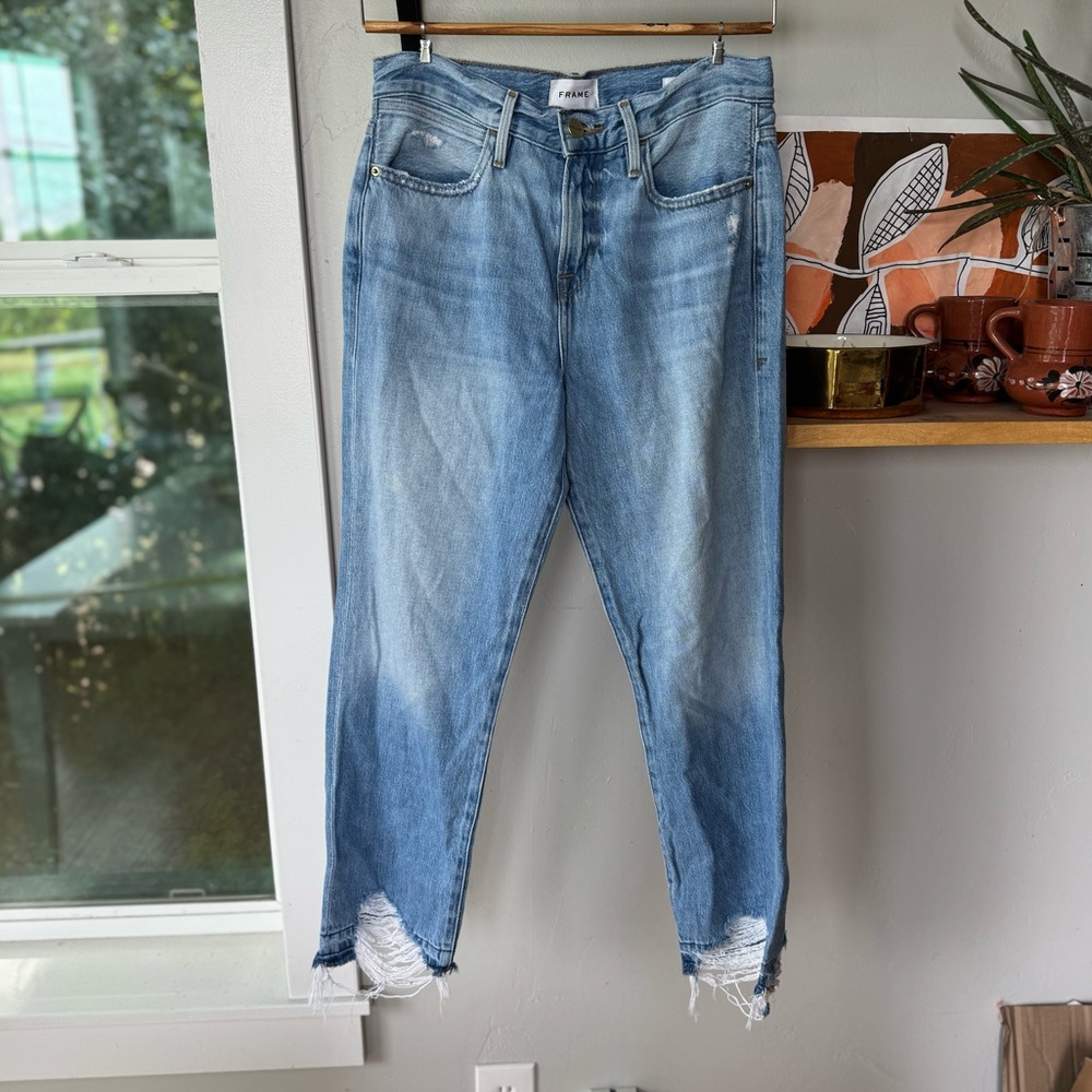 FRAME Denim Le Hollywood Crop Straight Leg Raw Hem Cropped Denim Jeans Size 24
